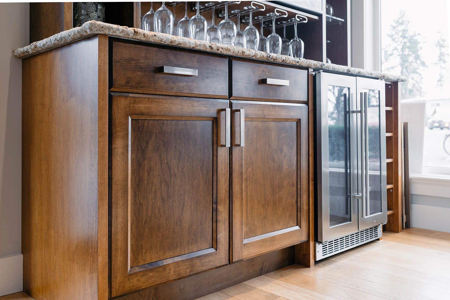 Close up of a brown wooden cabinet