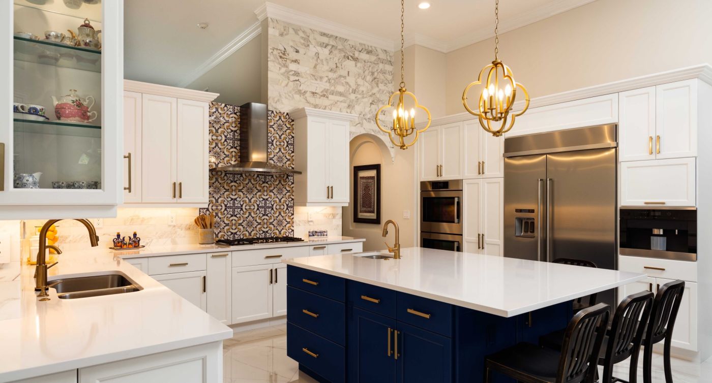 Beautiful luxury estate home kitchen with white cabinets. You can have a kitchen like this with Ballard Fine Homes.