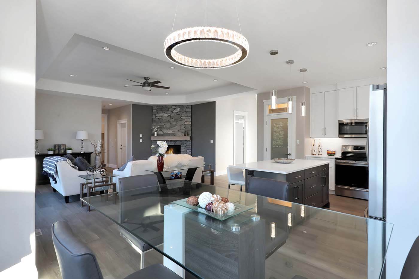 1168 Silversmith Place view of kitchen and living spaces from dining room