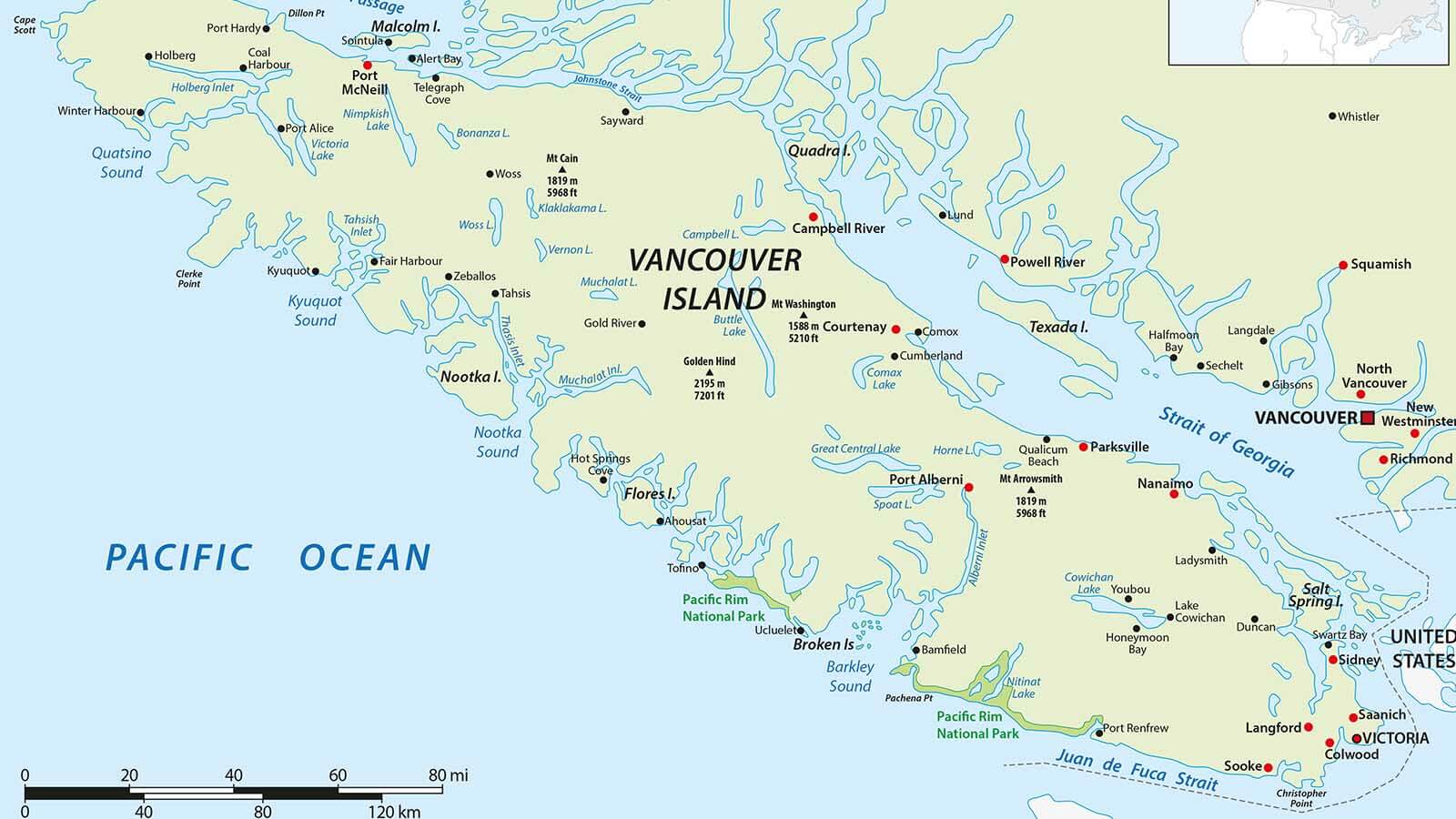 A map of Vancouver Island